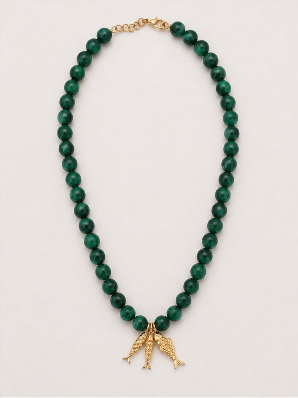 New! Emerald Green Beaded Gold Fish Sardine Necklace 1054 NWOT